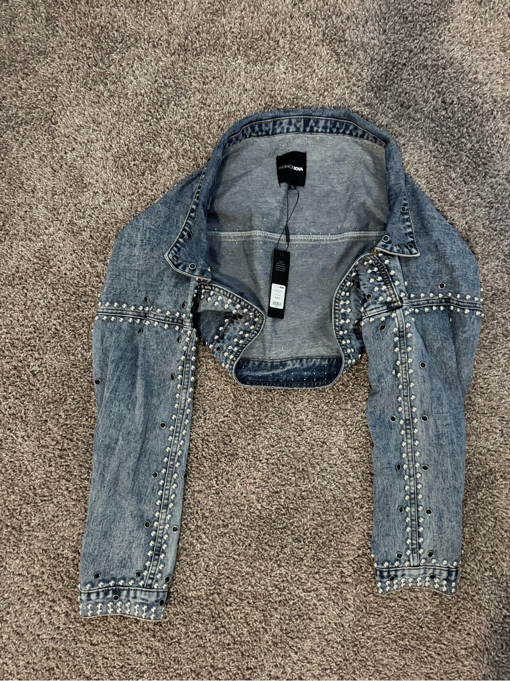 Fashion Nova Light Blue Studded Denim Jacket - Women's - Picture 5 of 7